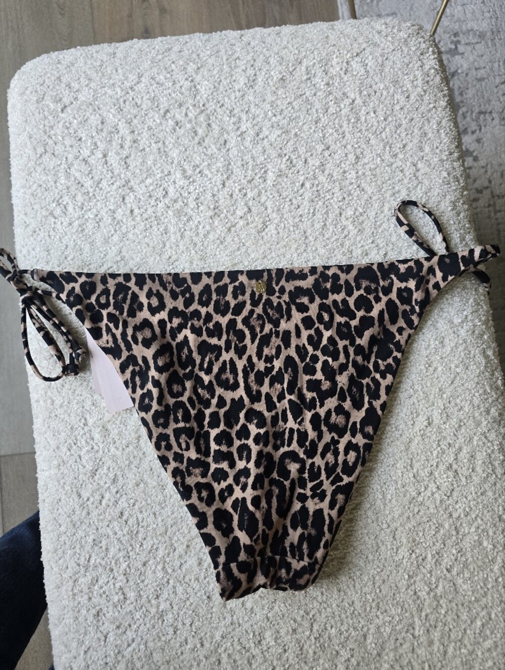 NWT Victoria's Secret Leopard Tie-Side Bikini Bottom - Beige & Black Size L - Picture 6 of 7
